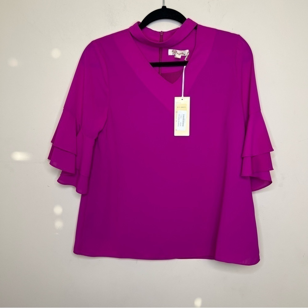 ARYEH Electric Magenta Ruffle Sleeve Blouse